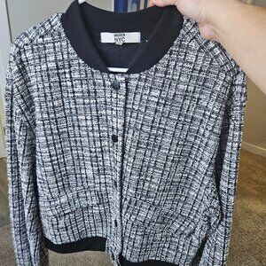 Cropped Lightweight Boucle Bomber Jacket